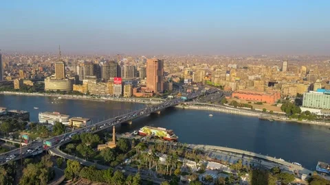 Cairo, Egypt - November 20, 2025: Aerial View of Cairo with Nile River Bridge Video stock 341911663