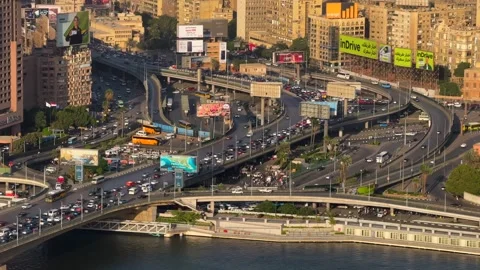 Cairo, Egypt - November 20, 2025: Aerial View of Tahrir Square Interchange and 스톡 동영상 341994013