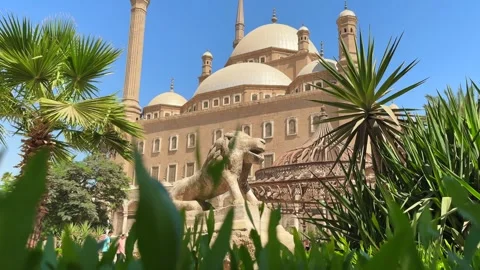 Cairo, Egypt - November 21, 2025: Muhammad Ali Mosque and lion statue Vidéo 333463853