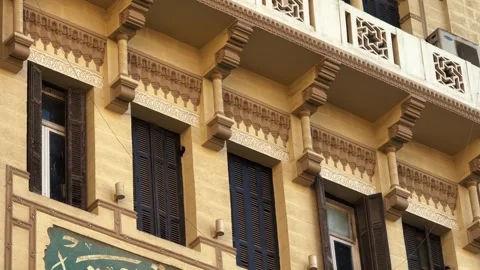 Cairo, Egypt - November 21, 2025: Ornate Neo-Islamic Balcony and Facade Stock Footage 333464065