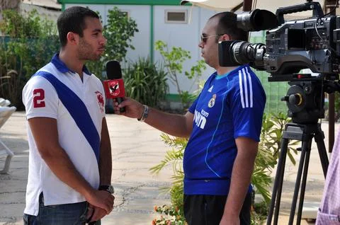 Cairo, Egypt - October 22 2010:  Photo of a TV interview Stock Photos