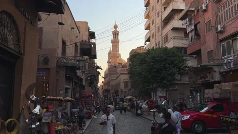 Cairo, Egypt - October 31, 2025: Busy Street Scene on Al-Muizz Street with 스톡 동영상 341912558