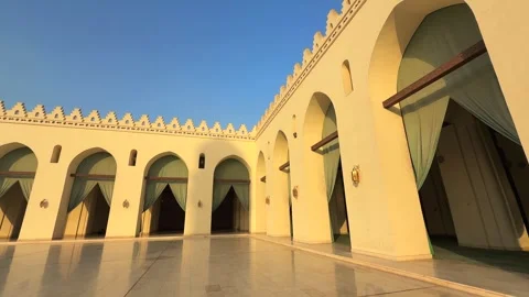 Cairo, Egypt - October 31, 2025: Wide Panorama of Courtyard Arcade and Arched Stock Footage 341912684