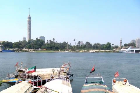 Cairo, Egypt - September 1, 2009 Nile River and Cairo Cityscape Showcasing .. Stock Photos