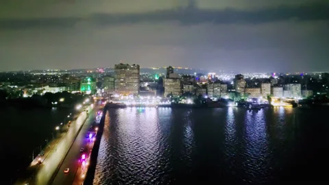 CAIRO, EGYPT - September  4, 2022, Time Lapse  Nile  River at midnight 4k Stock Footage 208893142