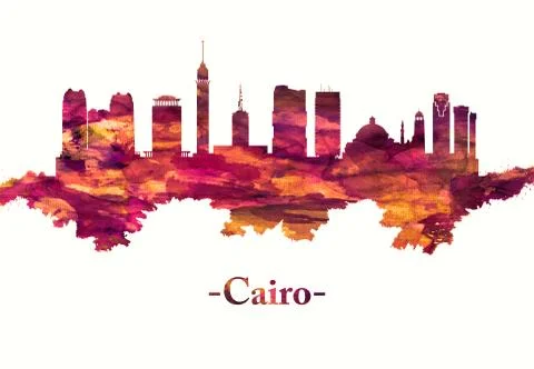 Cairo Egypt skyline in Red Illustrazione stock