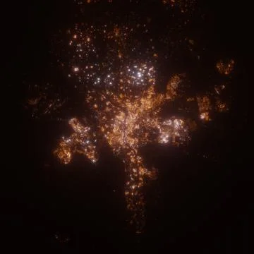 Cairo (Egypt) street lights map. Satellite view on modern city at night. Imit Stock Photos