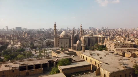 Cairo Egypt Sultan Hassan Mosque City Skyline Pan Left to Right 4K Stock Footage 315455560