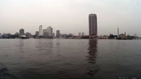 Cairo Egypt view from boat sailing on Nile river Stock Footage 74759383