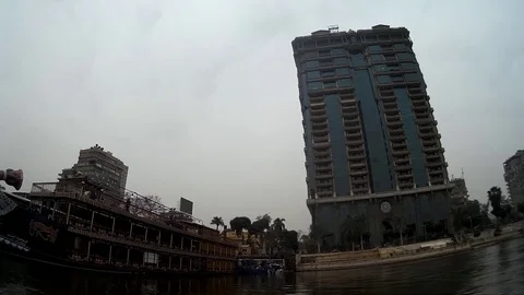 Cairo Egypt view from boat sailing on Nile river Stock Footage 74759695