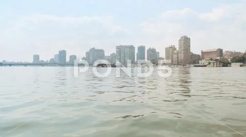 Cairo Egypt view of Nile river on sunny day. Panorama of city from ...