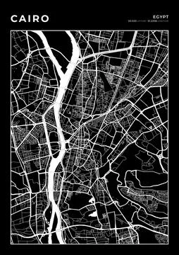 Cairo Map Wall Art Frame, Cartography Map Print, City Layout Map Stock-Illustration