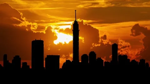 Cairo Modern downtown and  Tower in Silhouette, Time Lapse at Sunset Stock Footage 267685079