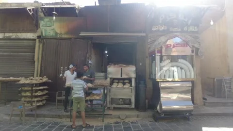 Cairo Old Town Local Bread Shop Stock Footage 252017562