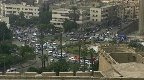 Cairo road circle and traffic with audio Stock Footage