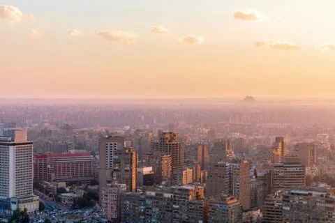 Cairo skyline in the sunset rays, Egypt Foto stock