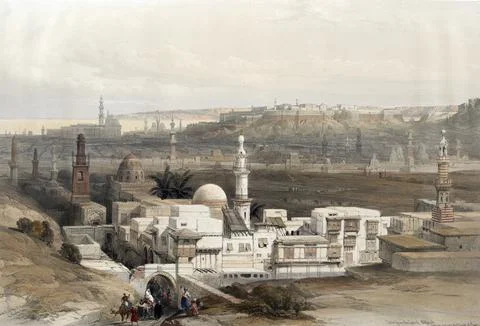 Cairo, from the Tor tor of Citzenib, overlooking the desert of Suez, Egypt, c. Stock Illustration