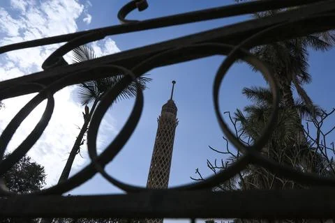 Cairo Tower framed through decorative metalwork, Stock Photos
