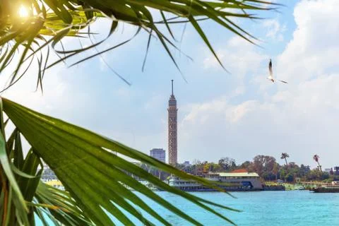 The Cairo Tower, view from the Nile, Egypt Stock Photos