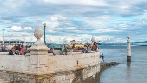 The Cais das Colunas is located in Commerce Square timelapse. Lisbon, Portuga Stock Photos