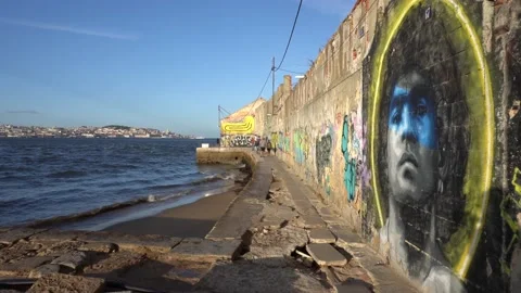 Cais do Ginjal view to Lisbon Stock Footage 213064829
