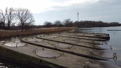 Caisson break waters and for closing dikes. Stock Footage 303055336