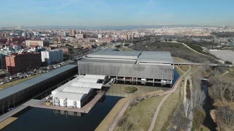 Caja Mágica multi-purpose stadium complex, Manzanares Park Tennis Center Stock-Footage 306839806
