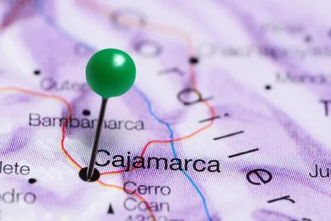 Cajamarca pinned on a map of Peru Foto stock
