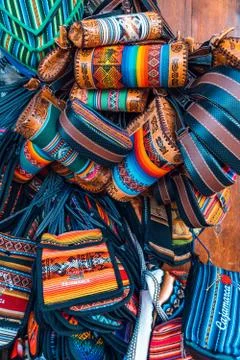 Cajamarquina crafts handbag purses Stock Photos