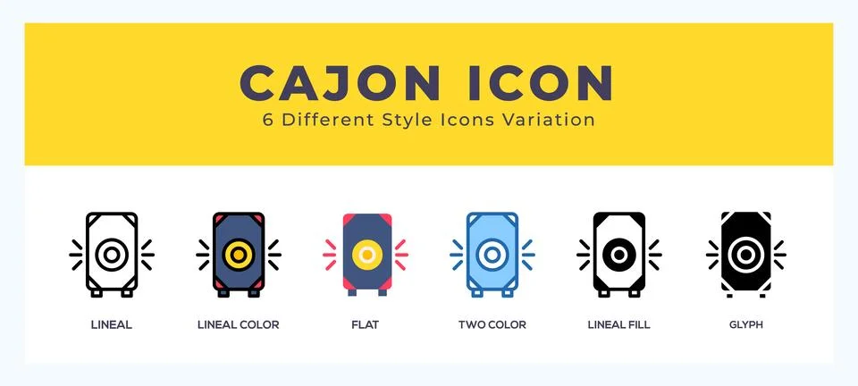 Cajon icon set with different styles. Design elements for logo. Vector illu.. Stock Illustration