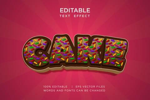 Cake 3D Text Effect Editable Chocolate Donut Sprinkles Typography Vector Stock Illustration