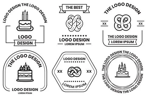 Cake and bread logo in flat line art style Stock Illustration