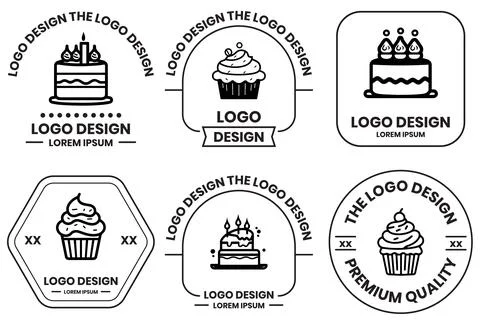 Cake and bread logo in flat line art style Stock Illustration