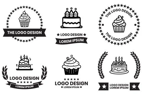 Cake and bread logo in flat line art style Stock Illustration