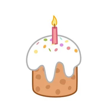 Cake and candle. Easter cake with white glaze. Cartoon, vector Illustrazione stock