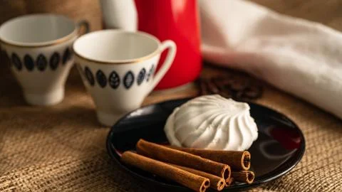 Cake and coffee set on the table Stock Photos