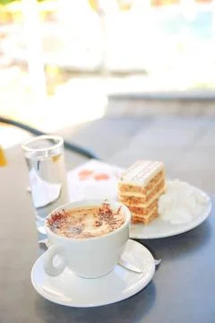 Cake and coffee on table cake and coffee on table ,model released, Symbolf... Stock-Fotos