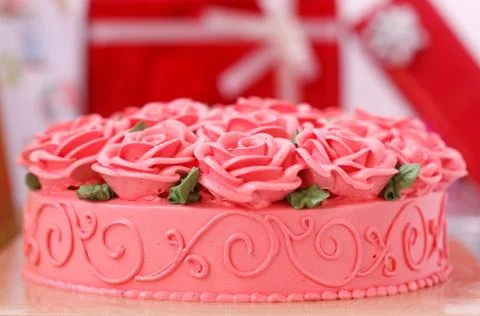 Cake and gift boxes Stock Photos
