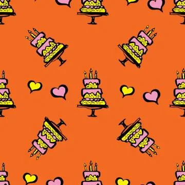 Cake and hearts seamless pattern Stock Illustration