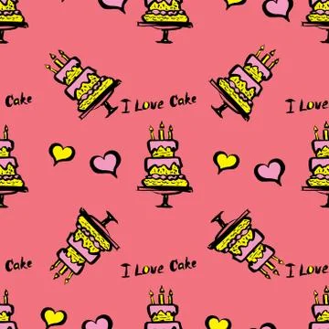 Cake and hearts seamless pattern Stock Illustration