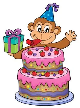 Cake and party monkey theme Illustrazione stock
