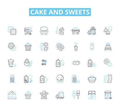 Cake and sweets linear icons set. Cupcakes, Chocolate, Vanilla, Frosting Stock Illustration