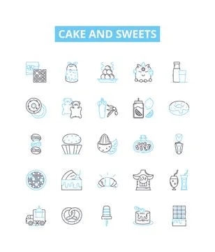 Cake and sweets vector line icons set. Cake, Sweets, Pastry, Dessert, Doughnut Stock Illustration
