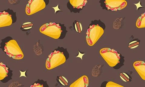 Cake Bakery Seamless pattern design brown background. food element. Stock Illustration