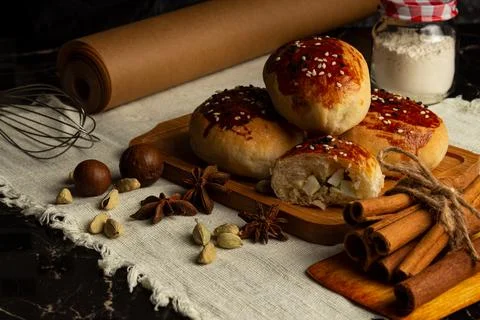Cake baking concept, ingredients for making confectionery Stock Photos