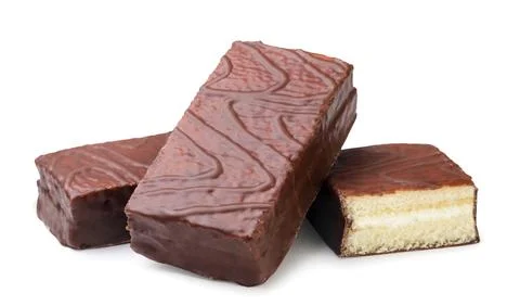 Cake bars in chocolate on a white background. Isolated Stock Photos