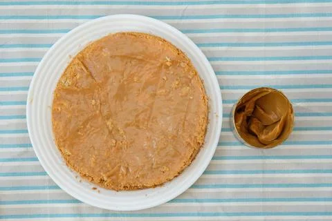 Cake Base With Caramel Spread Top View Stock Photos