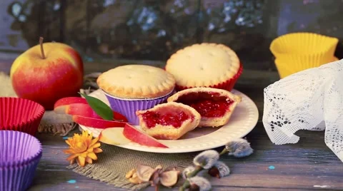 Cake basket berry hand puts jam Stock Footage 65438372