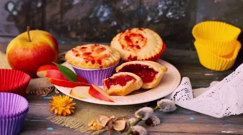 Cake basket berry jam nuts Stock Footage 65797186