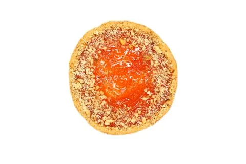 Cake basket with jam, sprinkle with nuts. Fresh pastries, top view. Close-up, Stock Photos